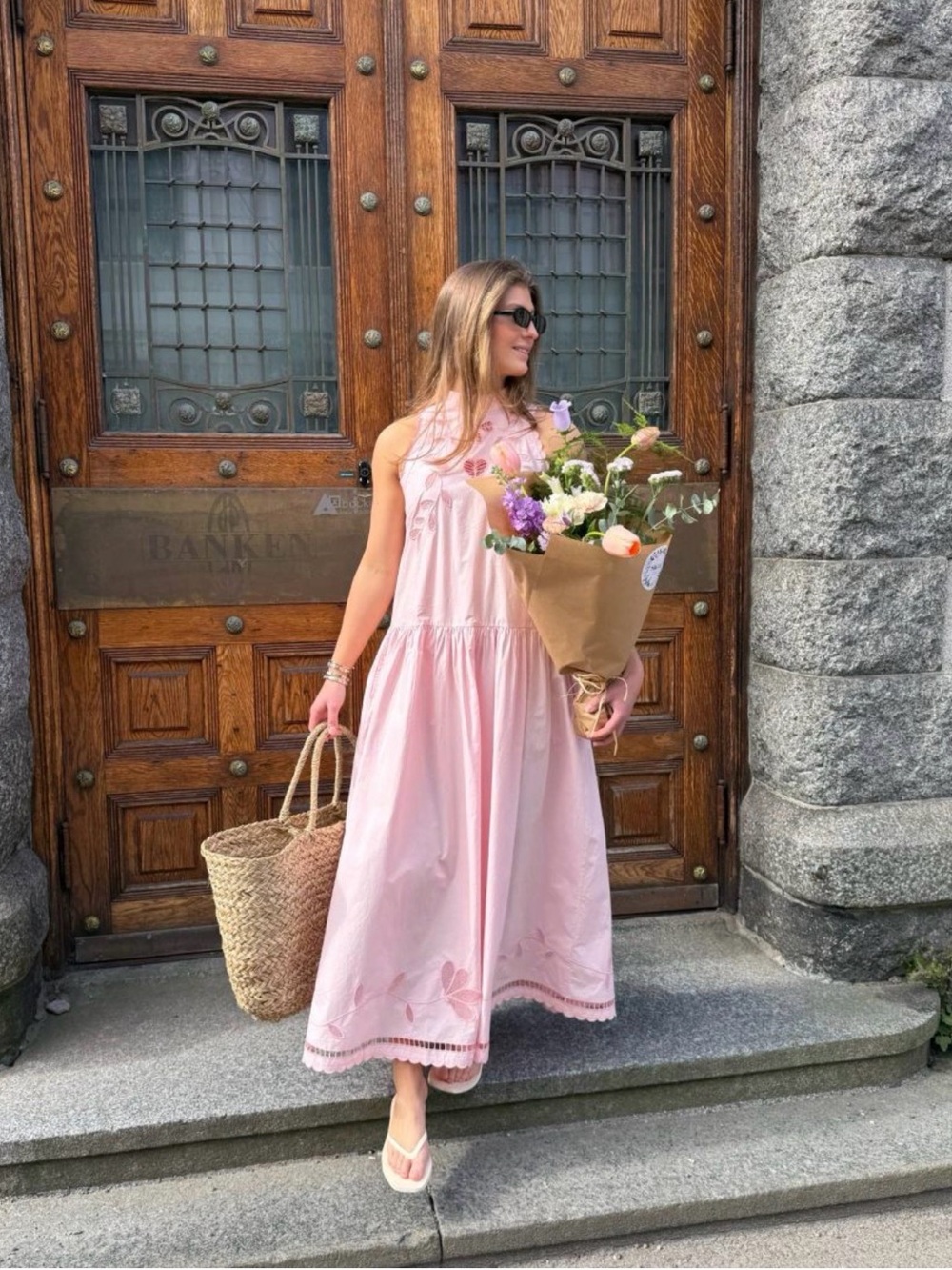 Sleeveless Light Pink Embroidered Maxi Dress